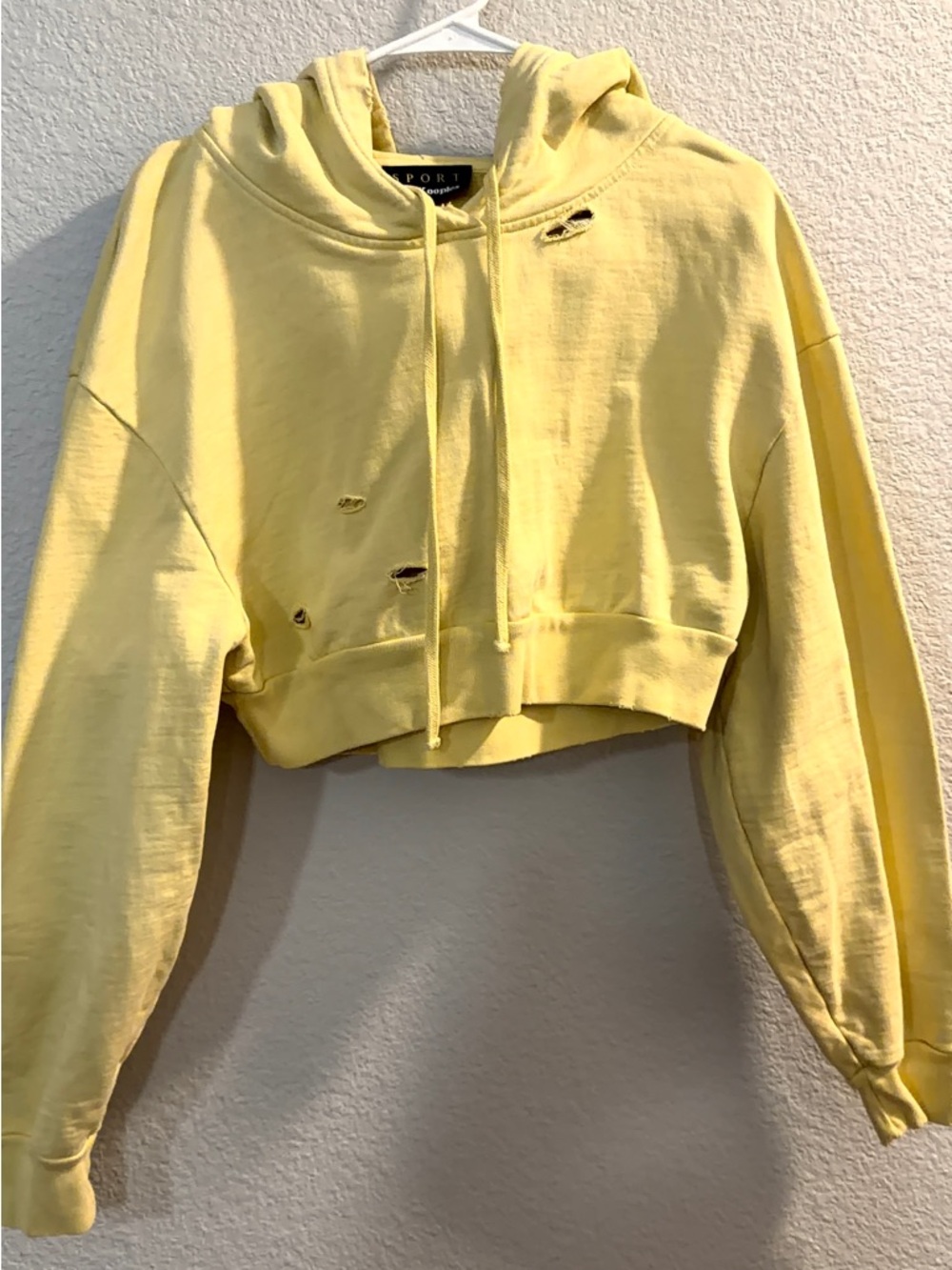 The Kooples Yellow Cropped Distressed Hoodie